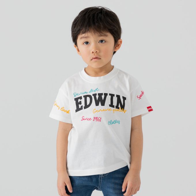 日本 Chil2 - EDWIN聯名 純棉短袖上衣-彩色標語-炭灰