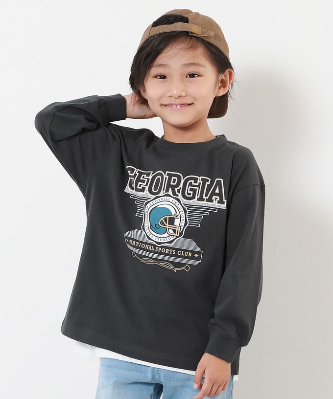 日本 devirock - 100%棉 定番印花長袖上衣-大學T-淺粉紫