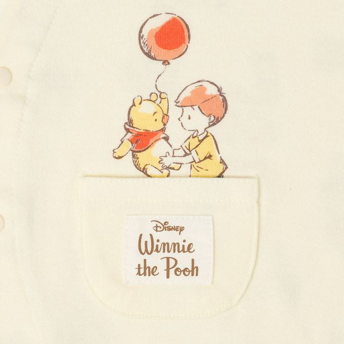 akachan honpo - 長袖連身衣-小熊維尼 有口袋-米白色 (50~60cm)