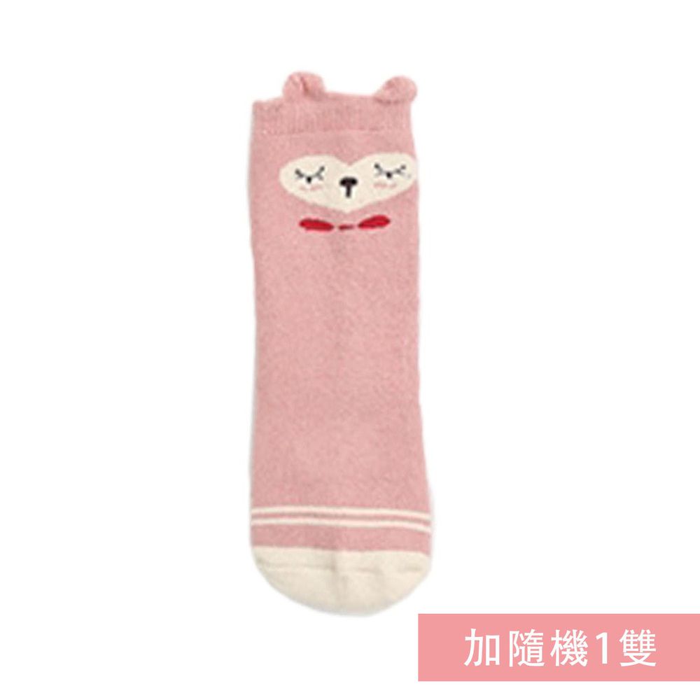 JoyNa - 加厚毛圈寶寶中筒襪-2雙入-粉色小貓+隨機1雙