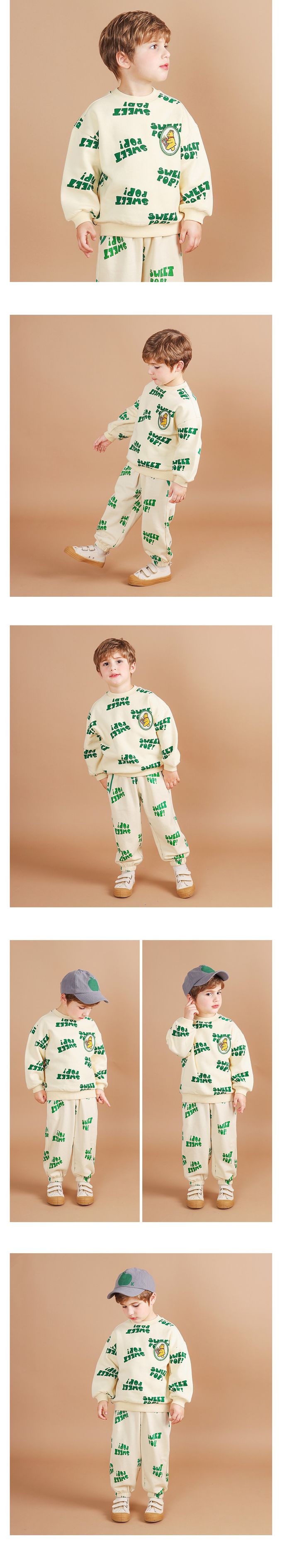 韓國 WALTON kids - 小熊爆米花長袖上衣(內刷毛)-深灰藍