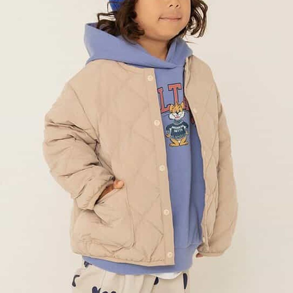 [可機洗]無領簡約絎縫保暖外套-淺杏