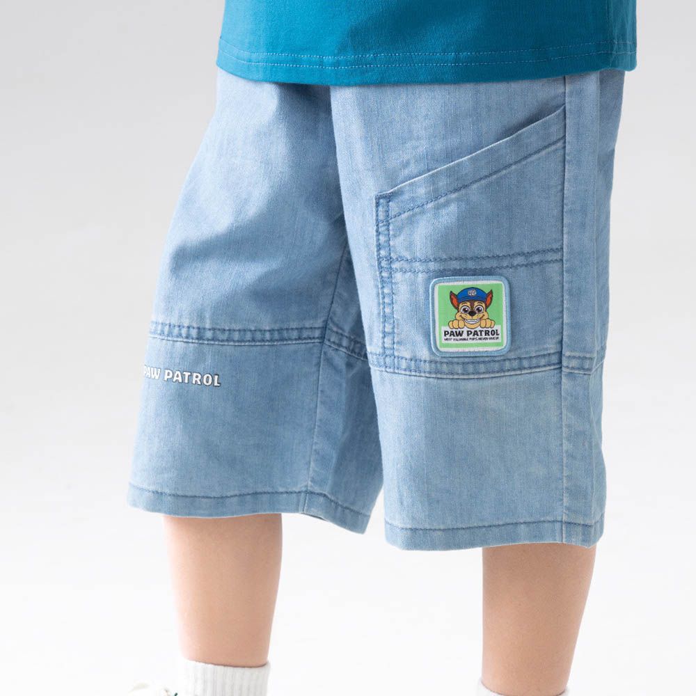 卡通汪汪隊牛仔七分褲-卡通人物阿奇-淺藍