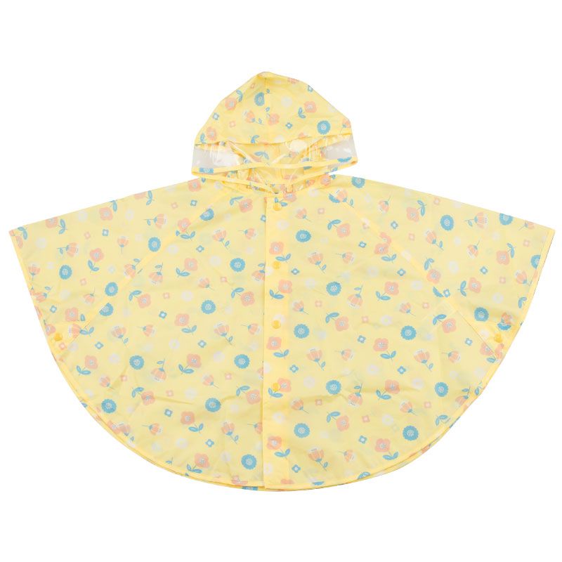 akachan honpo - 短斗篷式雨衣-小花-奶油色 (80~95cm)