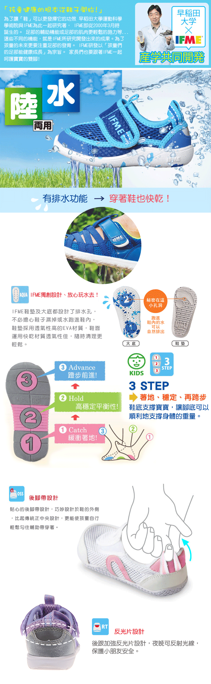 日本IFME - 天藍和風兒童機能水涼鞋