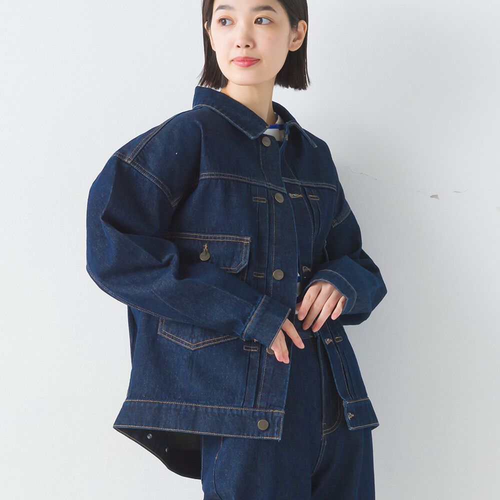 日本 OMNES - 率性成熟廓形牛仔夾克-靛藍-媽媽