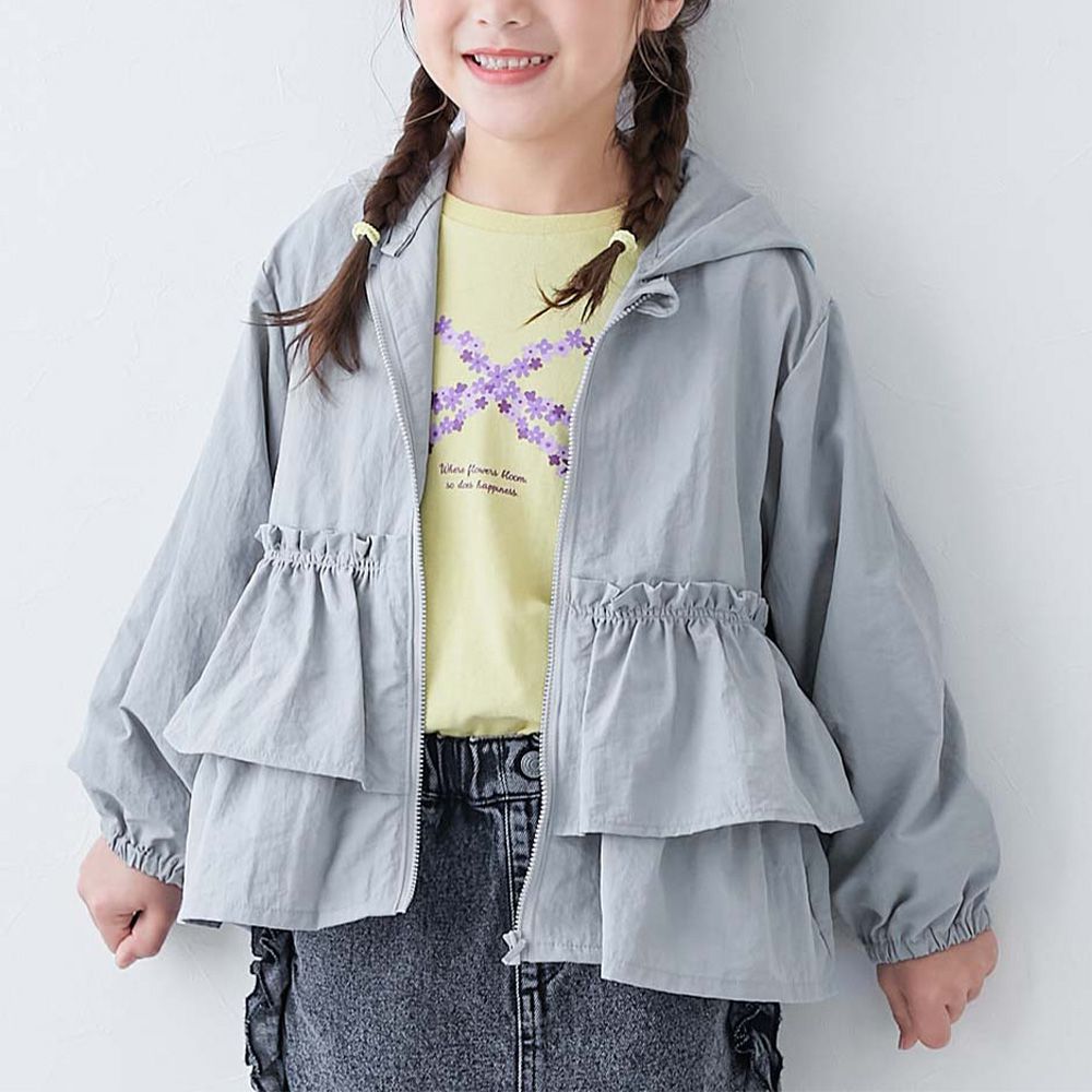 防潑水 層次荷葉輕量風衣外套(帽可拆)-冰石藍