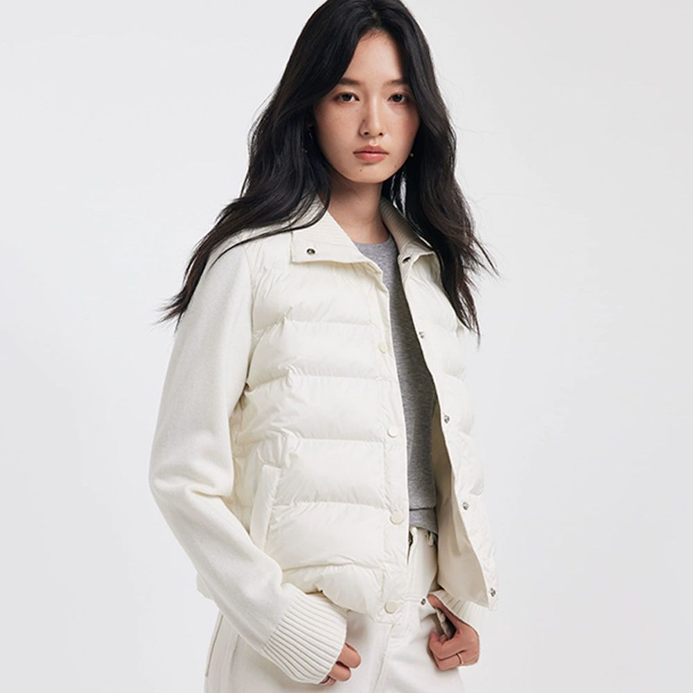 百搭針織拼接鋪棉外套-雪酪白