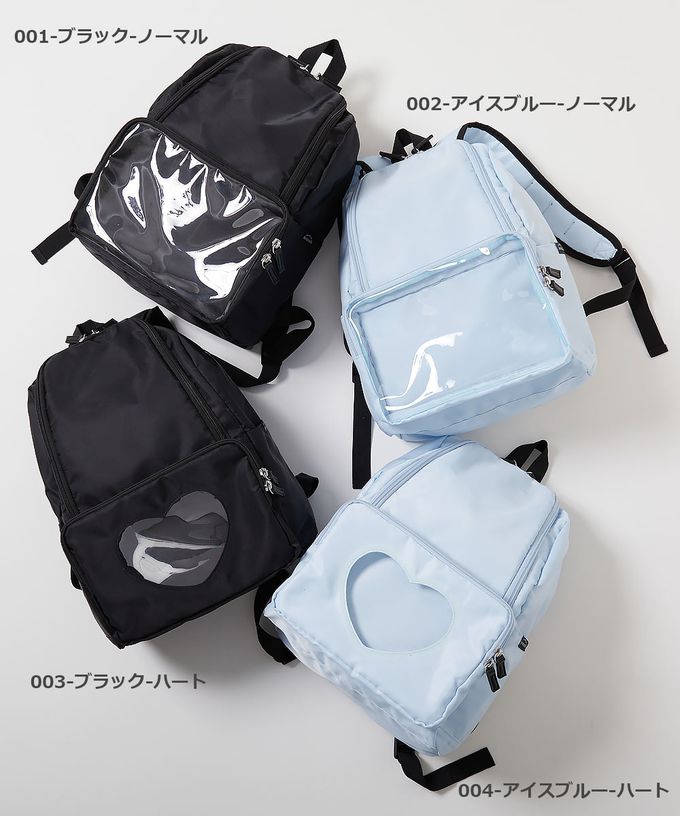 日本 devirock - 透明窗多格層大容量後背包-方型窗-黑 (37x28cm)