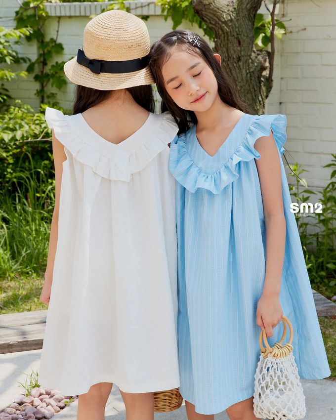 韓國 sm2 - 波浪荷葉V領背心洋裝-象牙白