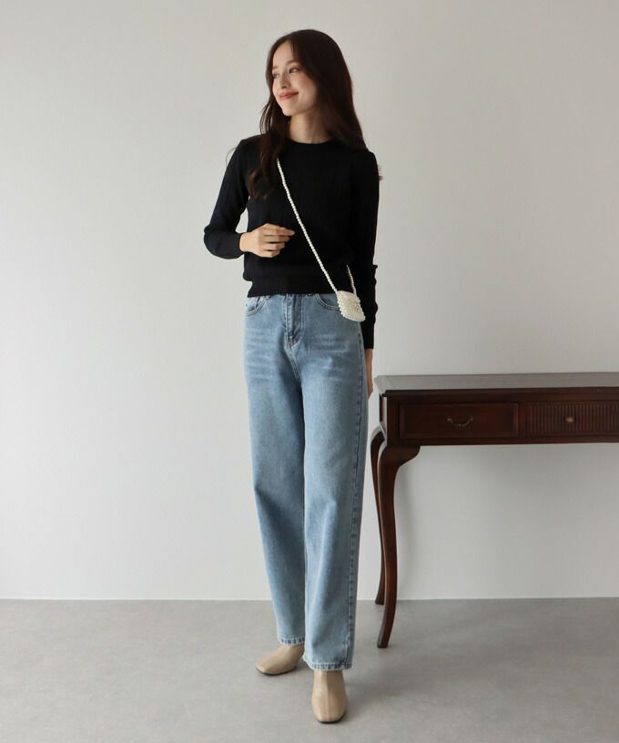 日本 BLUE EAST - 坑條圓領針織上衣-紫