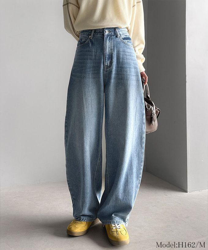 日本 Classical Elf - 俐落百搭刷色感彎月弧型丹寧褲-棕