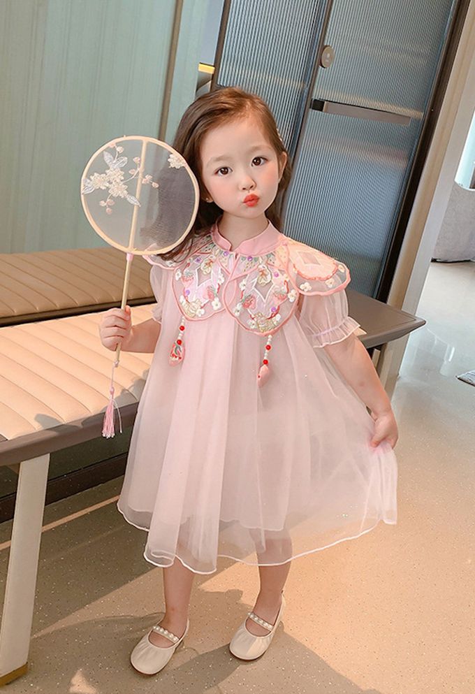 繡花披領小兔子草莓網紗公主裙