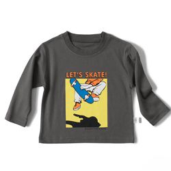 BE TOP - 純棉圓領薄長袖上衣-滑板運動-深灰