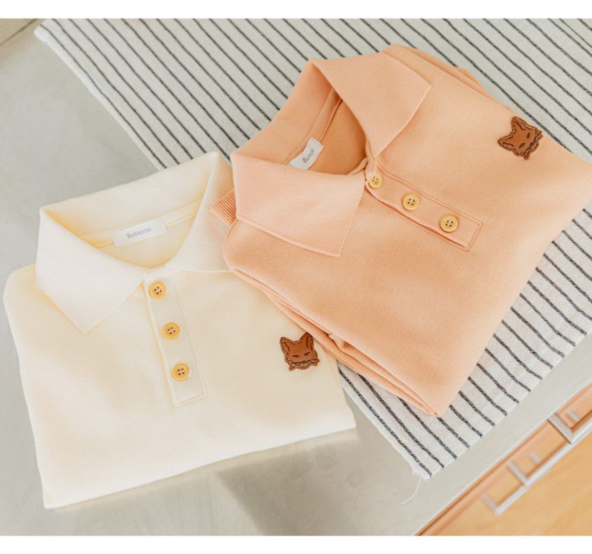 韓國 Bebezoo - 小狐狸裝飾翻領長袖上衣-奶油白