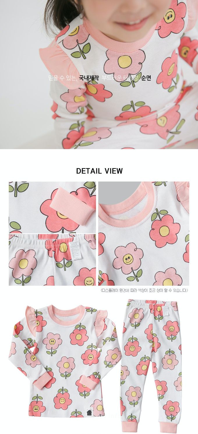 韓國 VOVO - 韓國製親膚純棉家居服-微笑花-粉