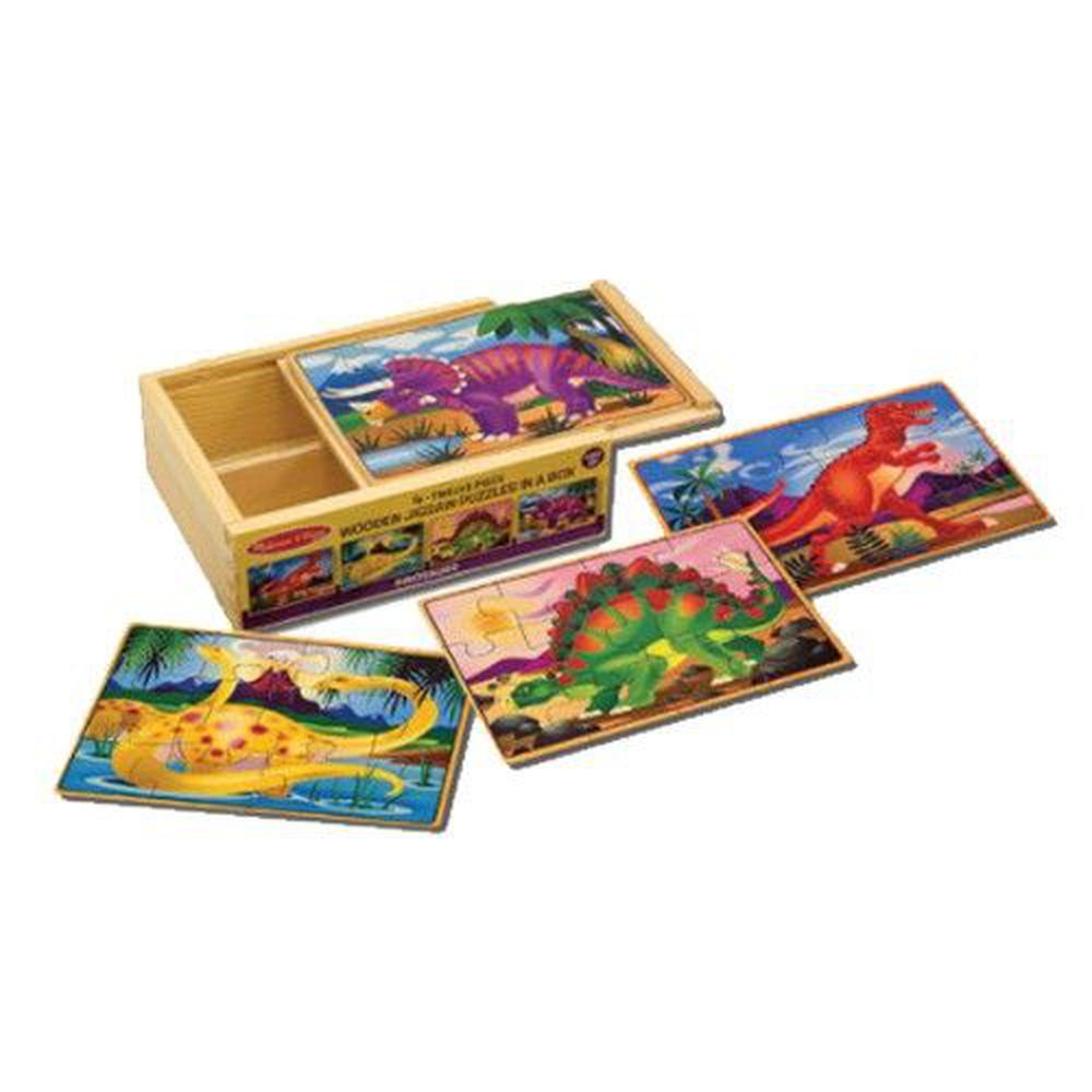 美國瑪莉莎 Melissa & Doug - MD 盒中木製拼圖-恐龍-48片(4種各12片)