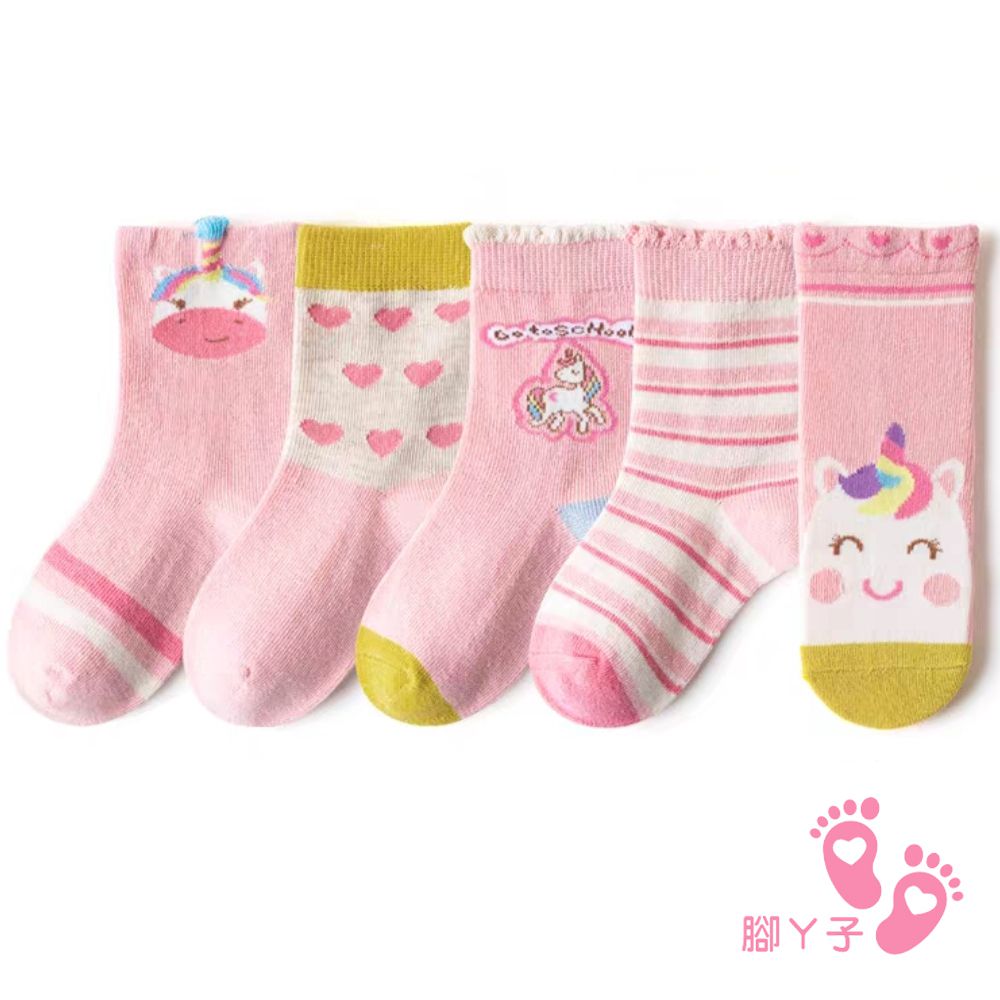 腳ㄚ子 - 幼/兒童棉質中筒襪 童襪 襪子 棉襪 兒童襪-彩虹獨角獸