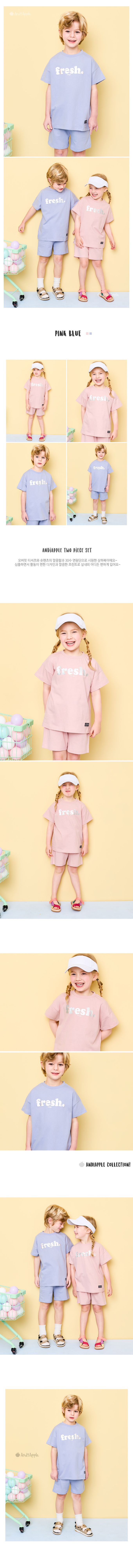 韓國 AndiApple - 銀色字母印短袖套裝-fresh-灰藍