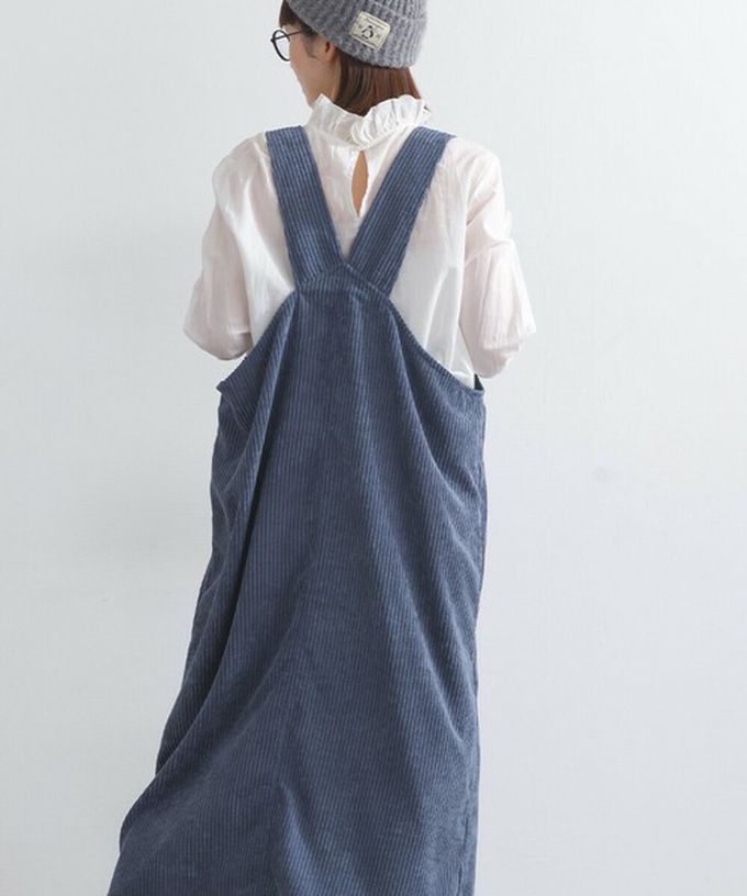 日本 Lupilien - 可愛厚實燈芯絨開叉吊帶裙-藍