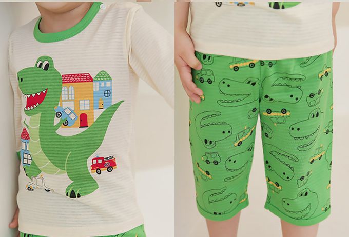 正韓 Puco - 超優質嬰幼兒/兒童七分袖100% 有機純棉家居服/睡衣-暴龍來襲