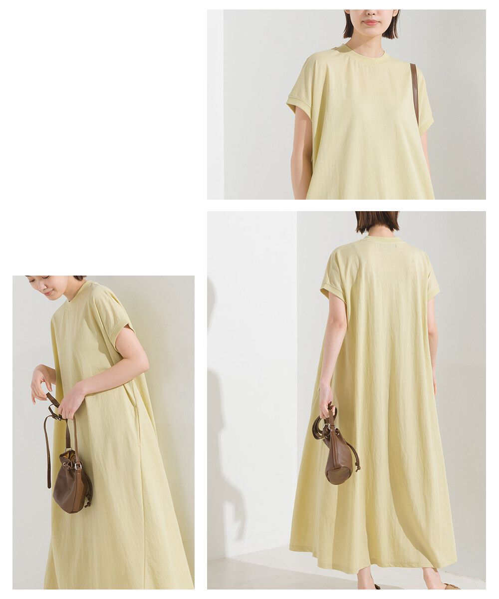 日本 OMNES - 涼感機能 嫘縈混圓領短袖洋裝-摩卡