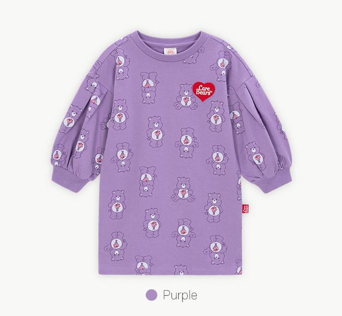 韓國 Care Bears - 聯名款分享熊熊長袖連身洋裝-紫