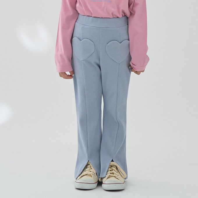 日本 Lycee mine - 愛心口袋開衩微喇叭長褲-粉紅