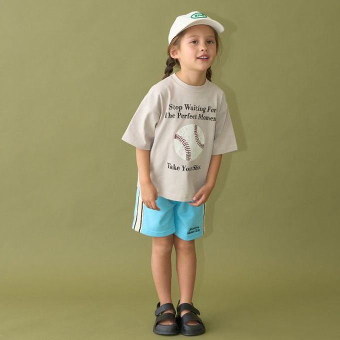 日本 b-ROOM - 球類印花舒適天竺棉短袖上衣-籃球-灰