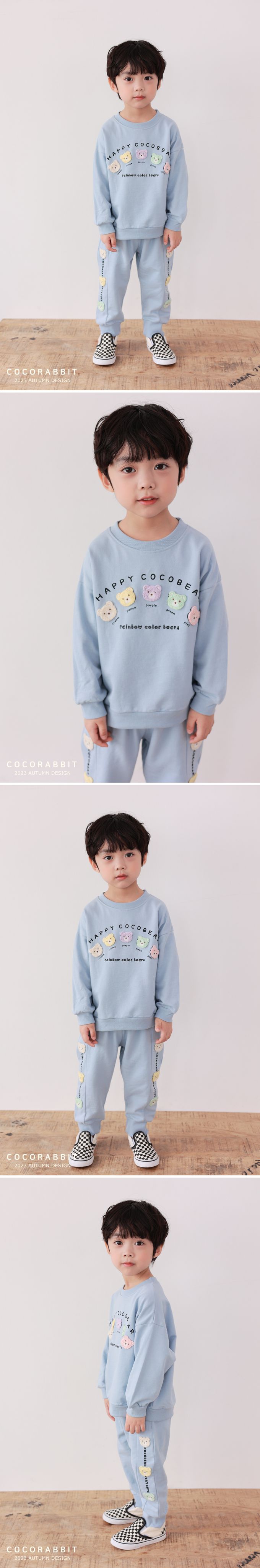 韓國 Coco rabbit - 彩虹毛絨熊點綴長袖大學T-粉