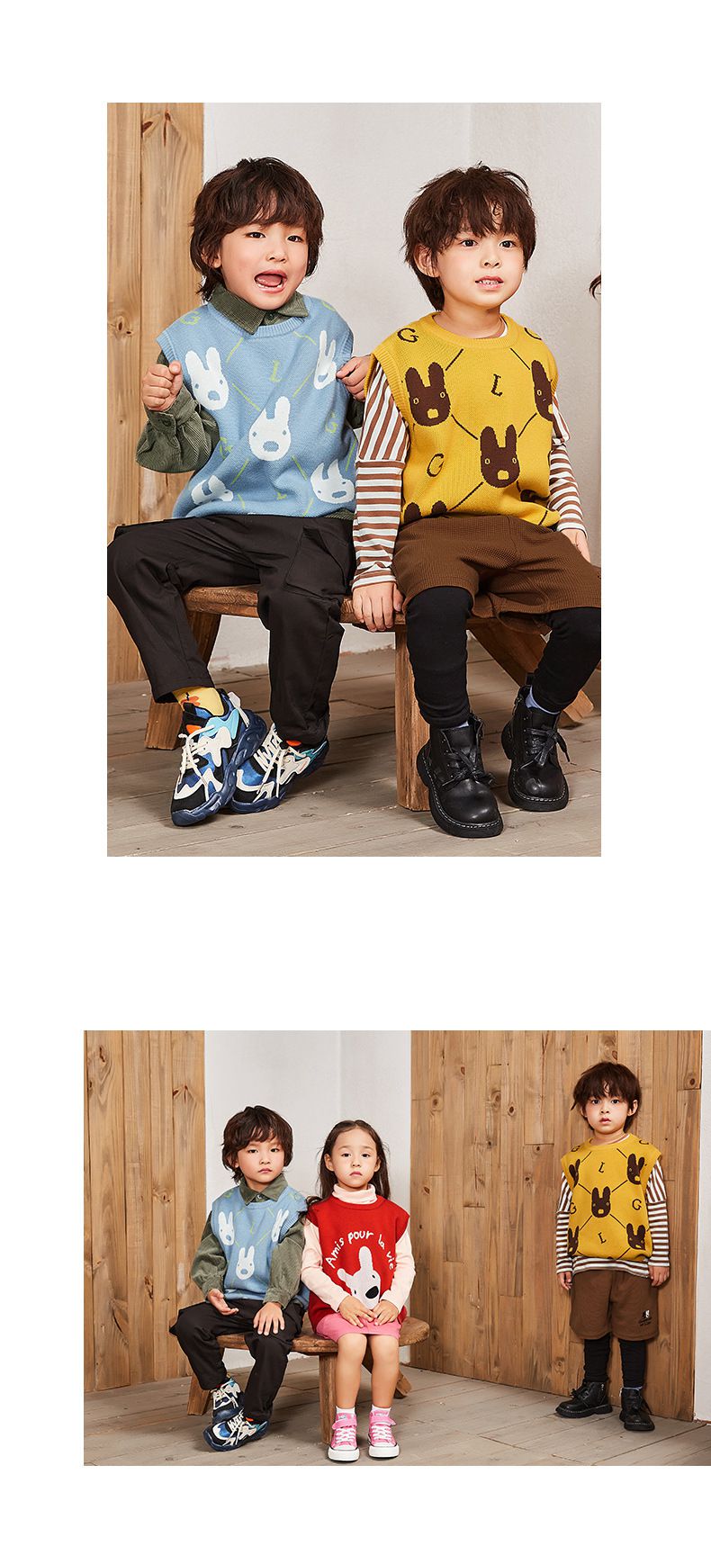 Minizone - 純棉針織保暖背心-卡通人物卡斯波-綠色