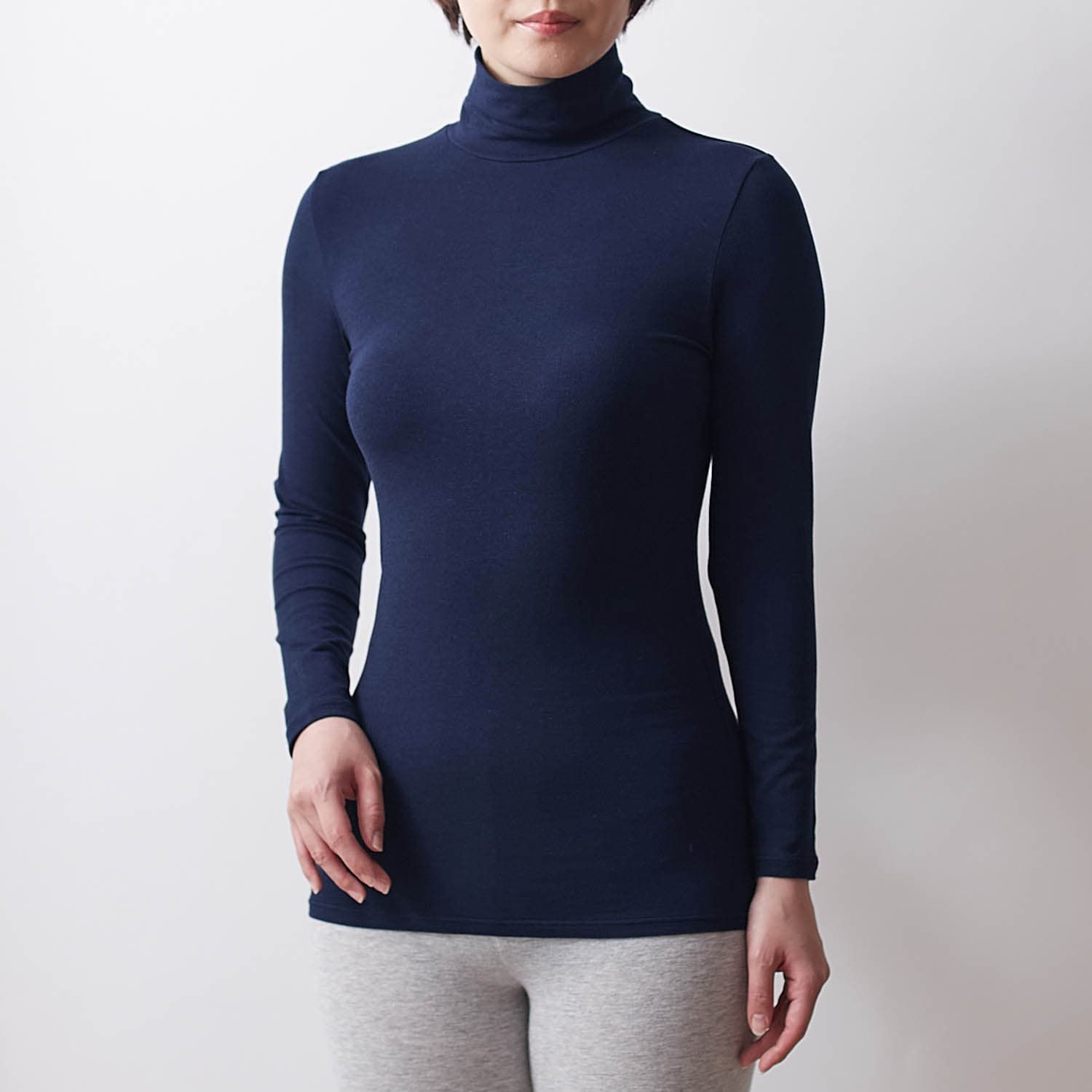 日本千趣會 - 95%棉 高領舒膚長袖發熱衣-媽媽-深灰