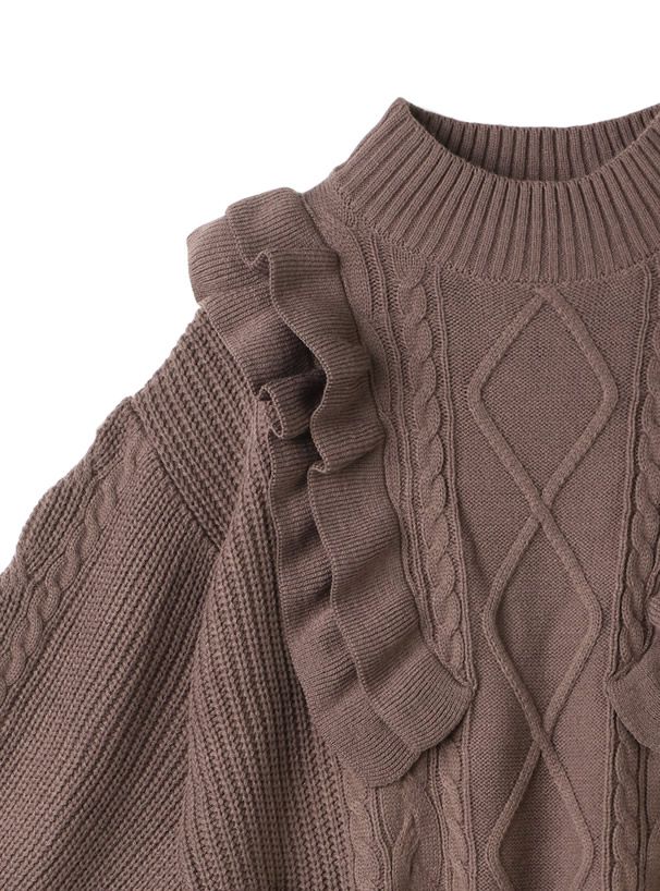 日本 GRL - 浪漫層次荷葉邊針織毛衣X針織短褲兩件組-摩卡