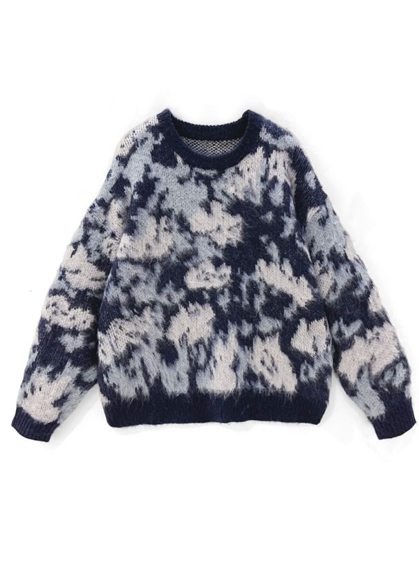 日本 GRL - 扎染風寬鬆柔軟針織毛衣-海軍藍