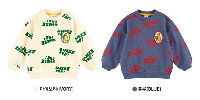 韓國 WALTON kids - 小熊爆米花長袖上衣(內刷毛)-深灰藍