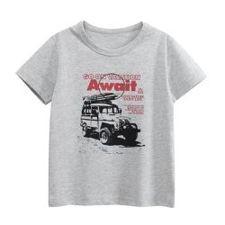 27KIDS - 純棉短袖上衣-車子印花-灰色