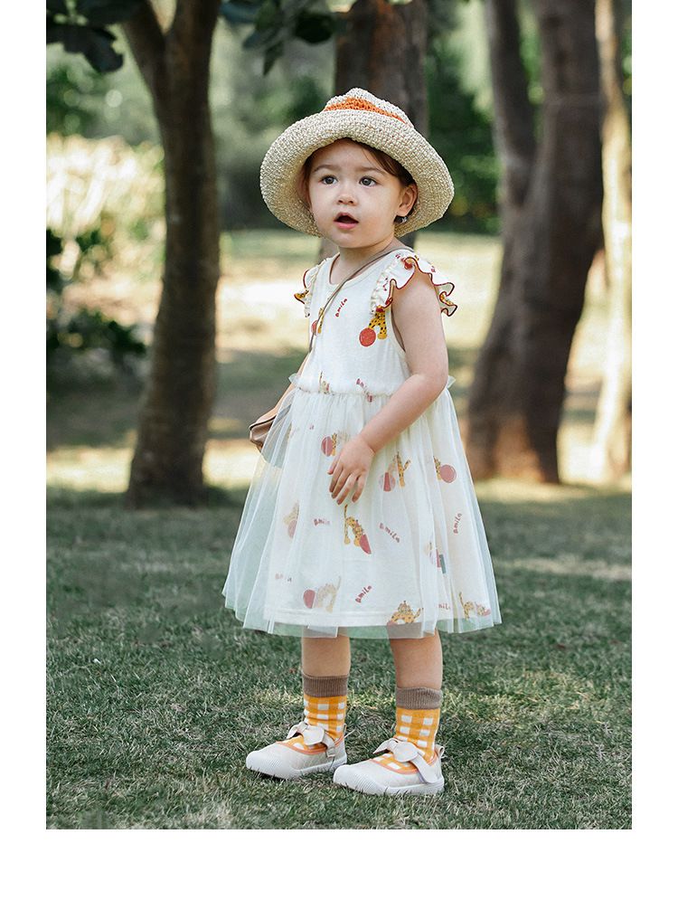 網紗公主袖連身洋裝-豹紋貓貓-白色