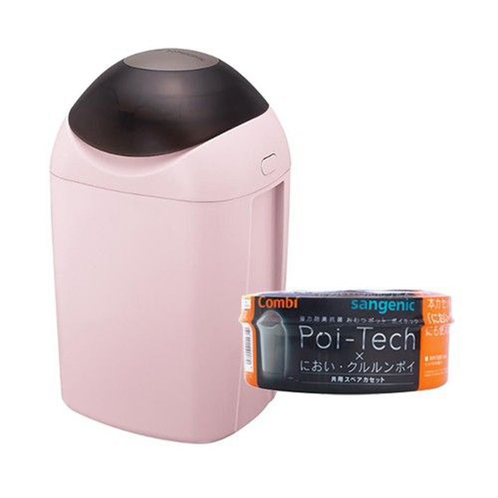 日本 Combi - Sangenic Poi-Tech 尿布處理器-玫瑰粉 (PI)-附專用衛生抗菌膠膜捲-柑橘香x1入組