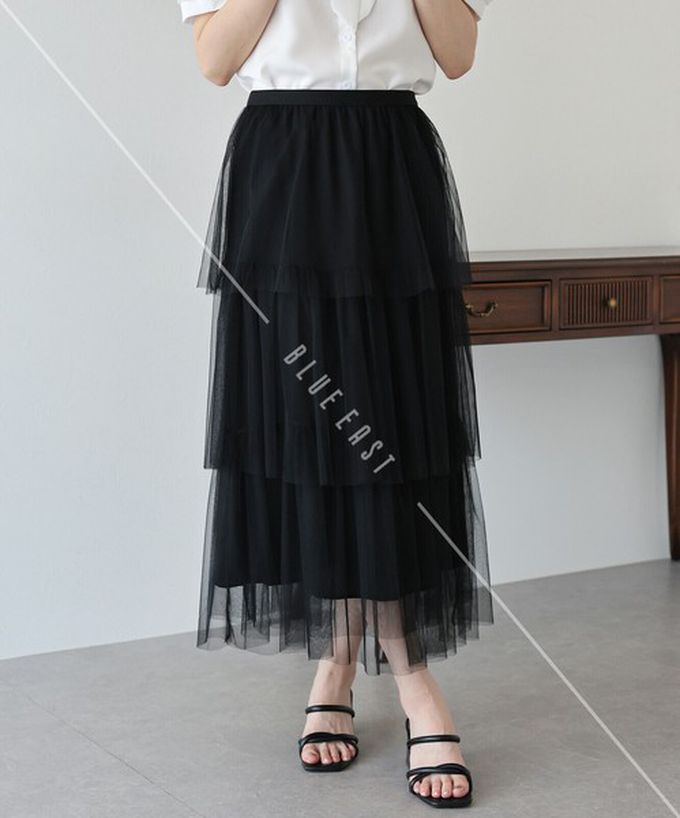 日本 BLUE EAST - 夢幻搖曳感層次薄紗長裙-炭灰