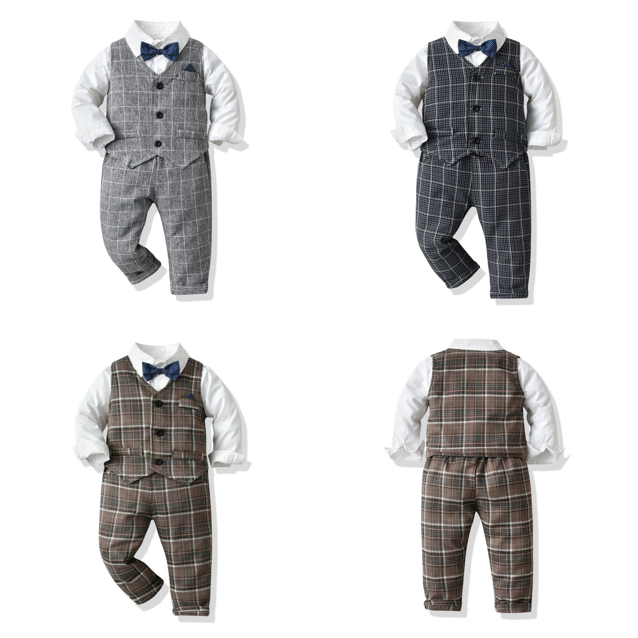 英倫風格紋馬甲背心套裝-黑色