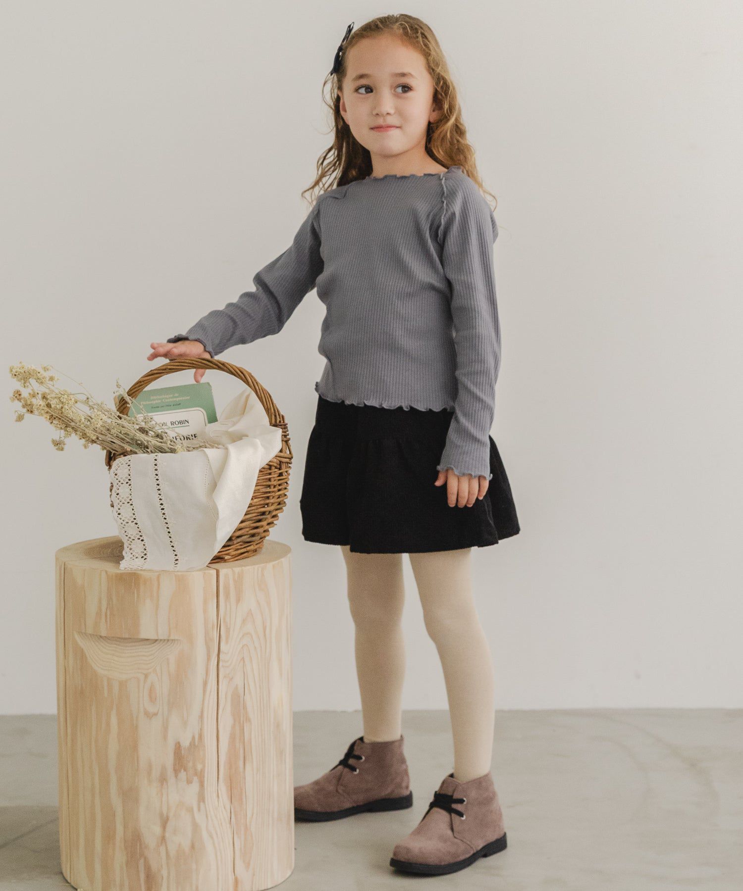 日本 PAIRMANON - 棉100% 羅紋不規則捲捲薄長袖上衣-孩子-葡萄紫