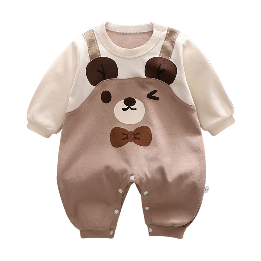嬰幼兒長袖連身衣 寶寶長袖包屁衣 聖誕-咖熊