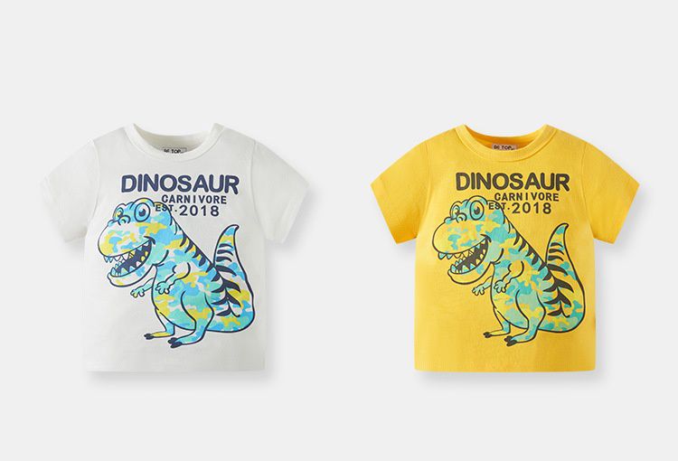 BE TOP - 純棉短袖上衣-迷彩紋身暴龍-米白色