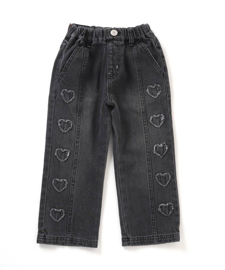 日本 BREEZE - 心形刺繡牛仔廓形長褲-海軍藍