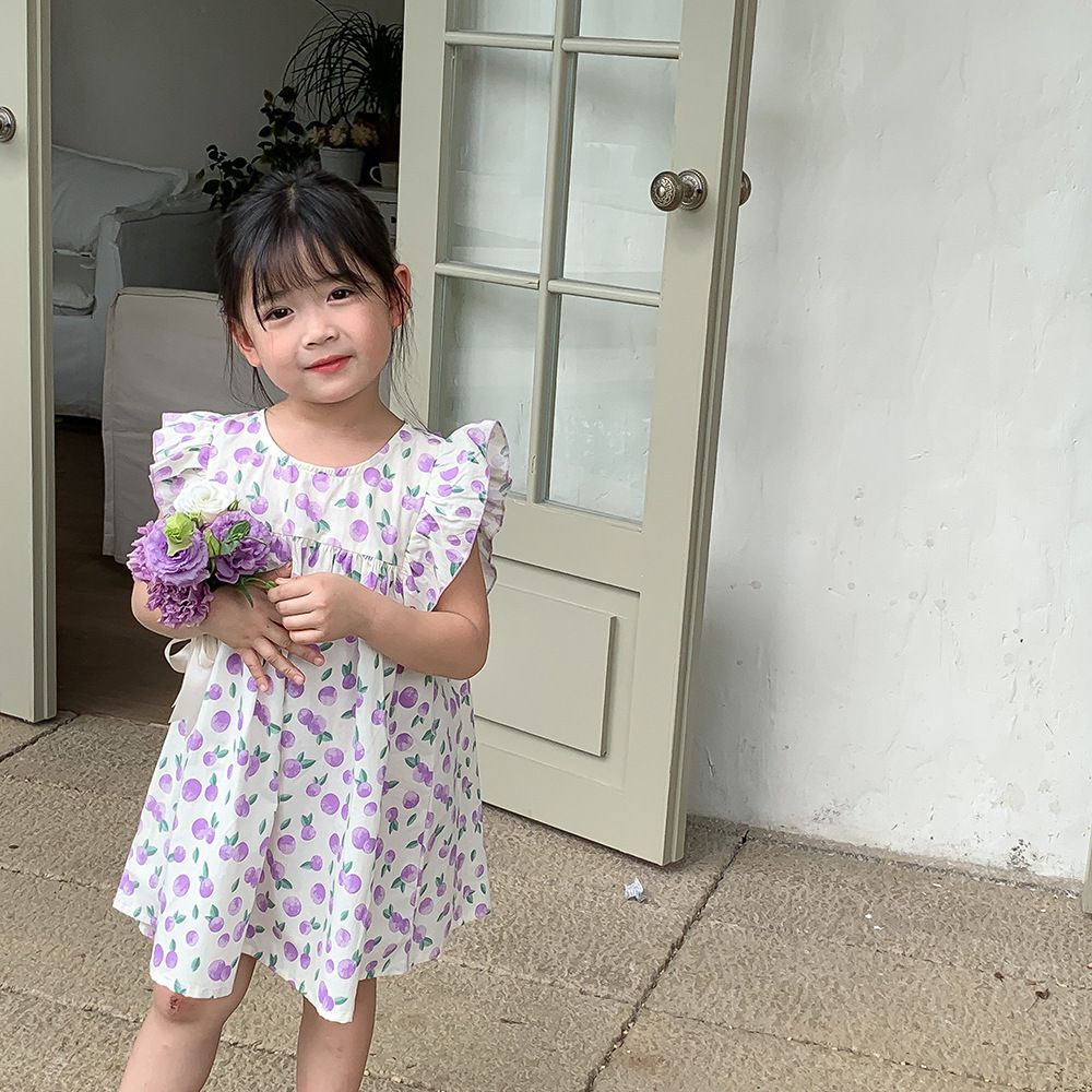 浪漫荷葉袖棉質連身洋裝-繽紛愛心-白色