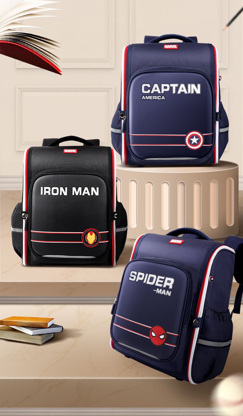 學院風卡通大容量減壓護脊書包-卡通人物鋼鐵人-黑色 (建議110-135cm)-30x19x37cm