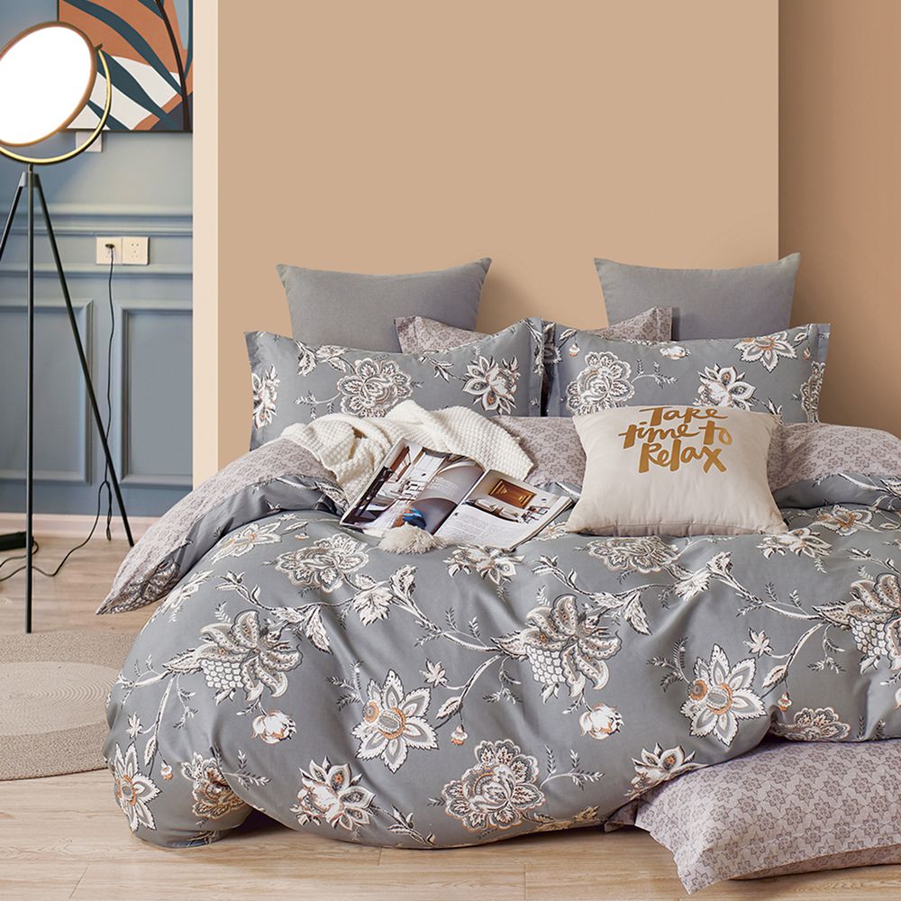 台灣製 極致純棉寢具組-藍黛之韶-灰-單人兩件式床包組