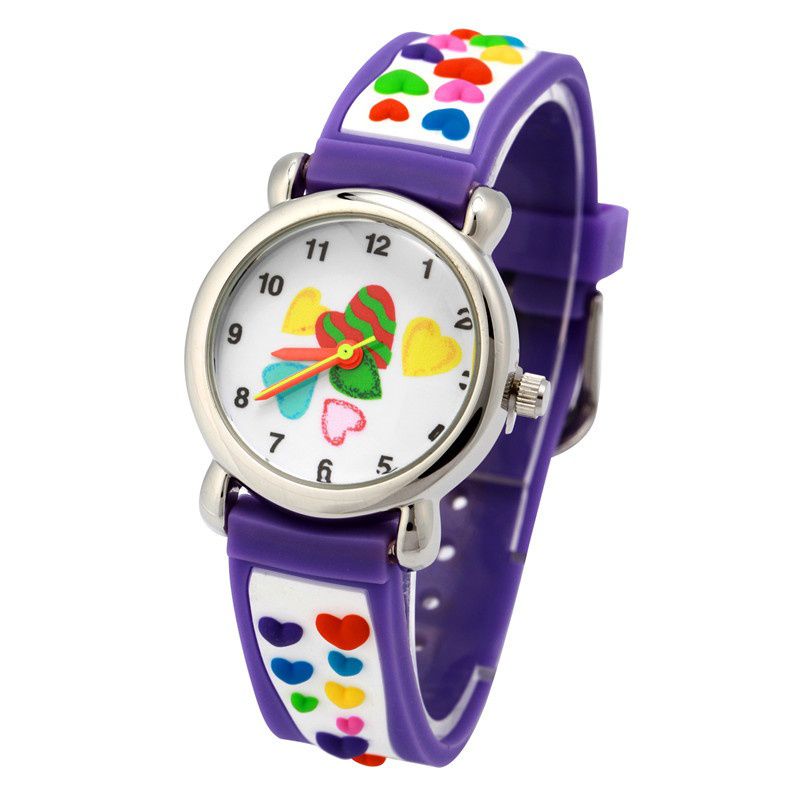 3D立體卡通兒童手錶-經典小圓錶-紫色愛心