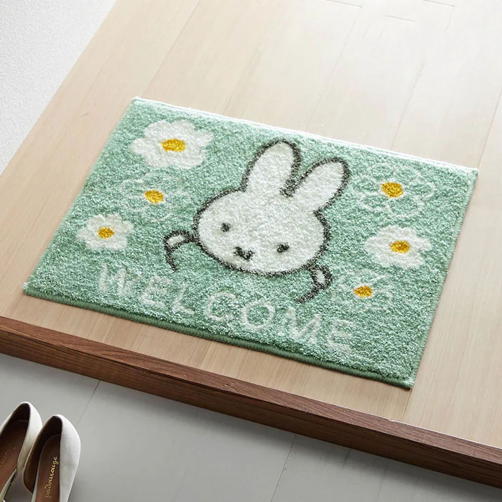日本千趣會 - 米飛兔 可機洗腳踏墊-歡迎回家-藍綠 (45×60cm)