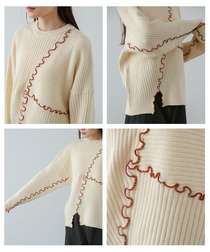 日本 Bab - 柔美曲線點綴寬鬆感針織上衣-象牙米